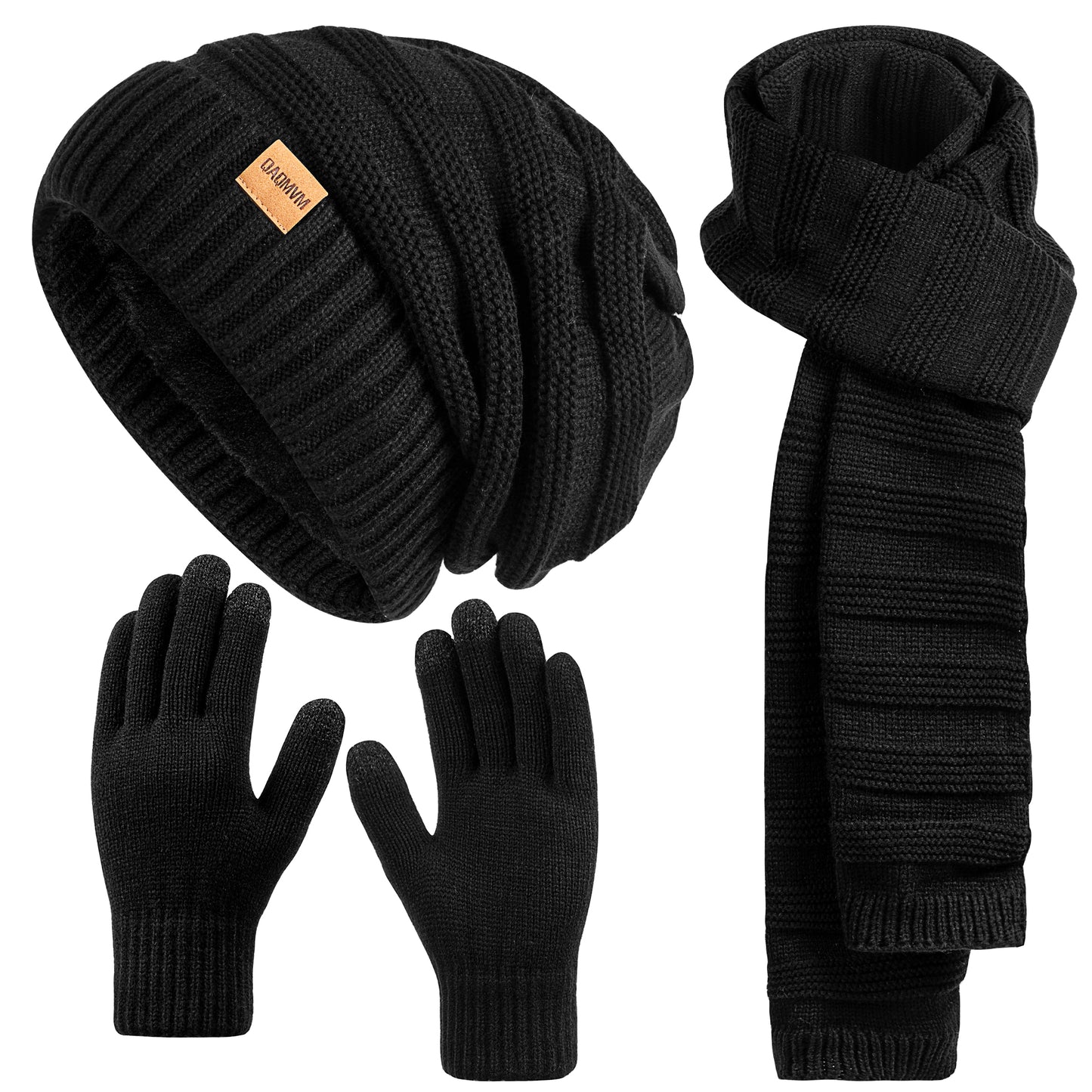 REDESS Womens Slouchy Beanie Hats Warm Winter Gloves Knit Thick Scarf,Black