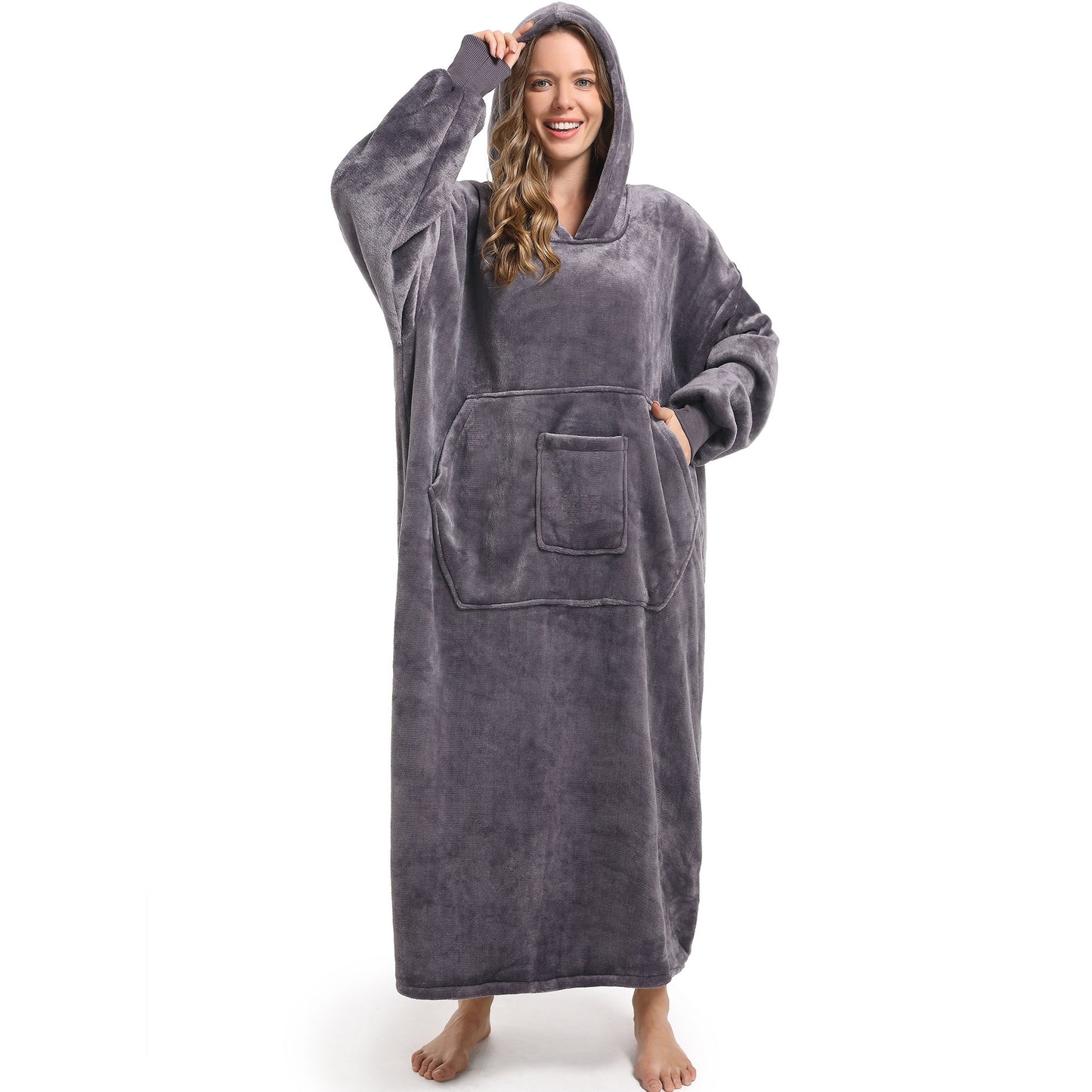 REDESS Oversized Sherpa Blanket Hoodie Sweatshirt for Adults Women Men-Dark Grey