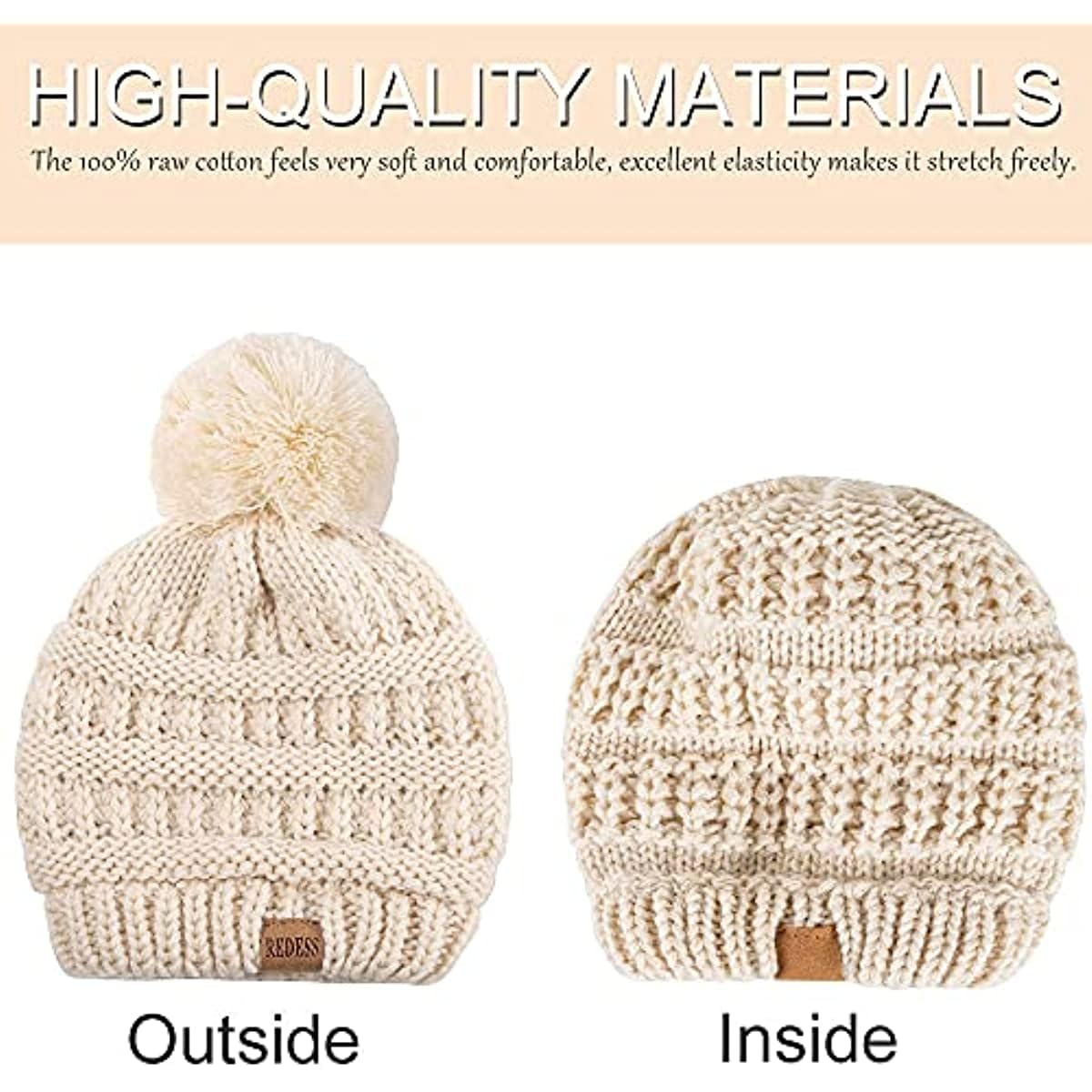REDESS Baby Kids Winter Warm Beanie Hats, Infant Toddler Children Pom Pom Beanie Knit Cap Girls Boys-3 Pack