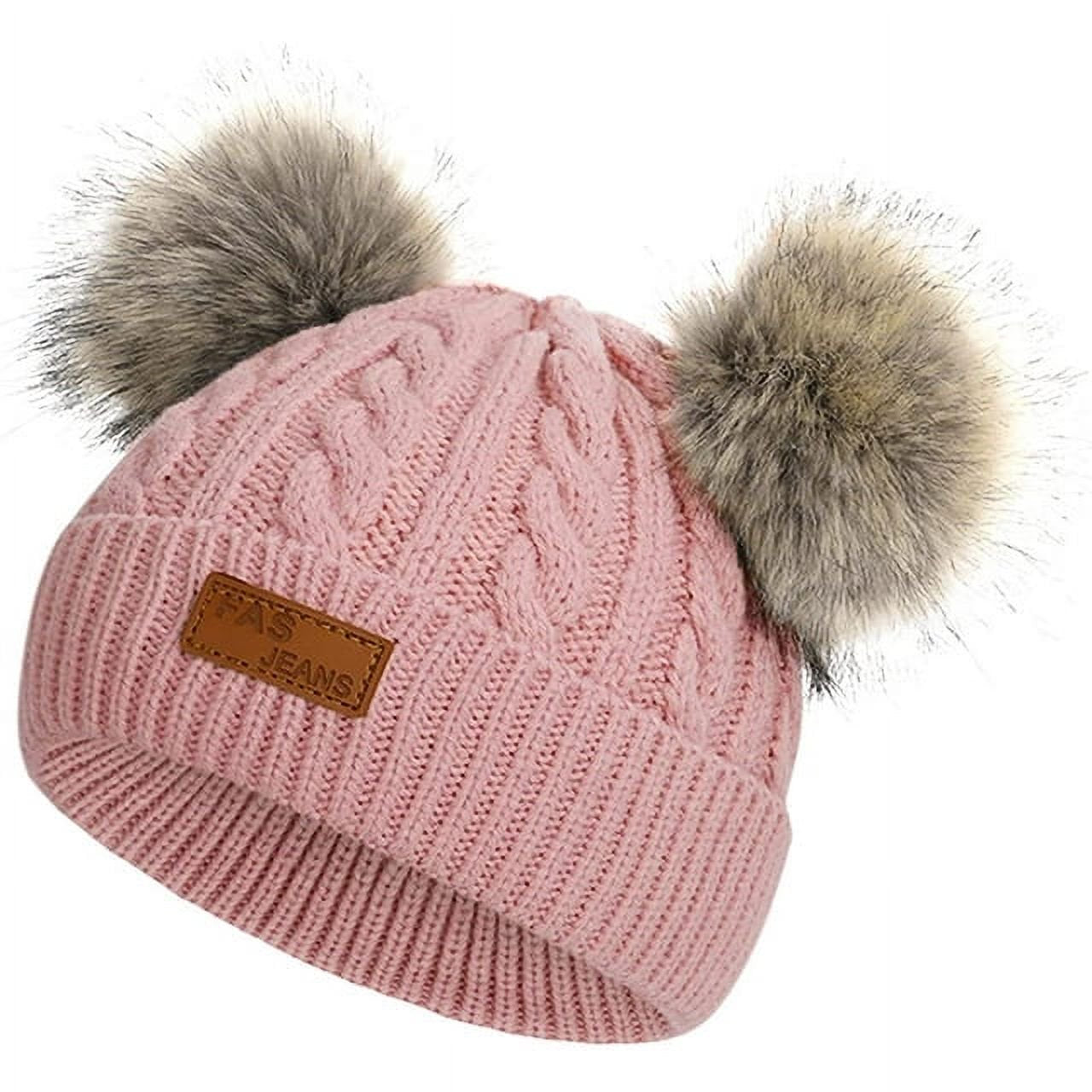 Baby Kids Winter Warm Hats, Infant Toddler Children Pom Pom Beanie Knit Cap Girls Boys-2 Pack