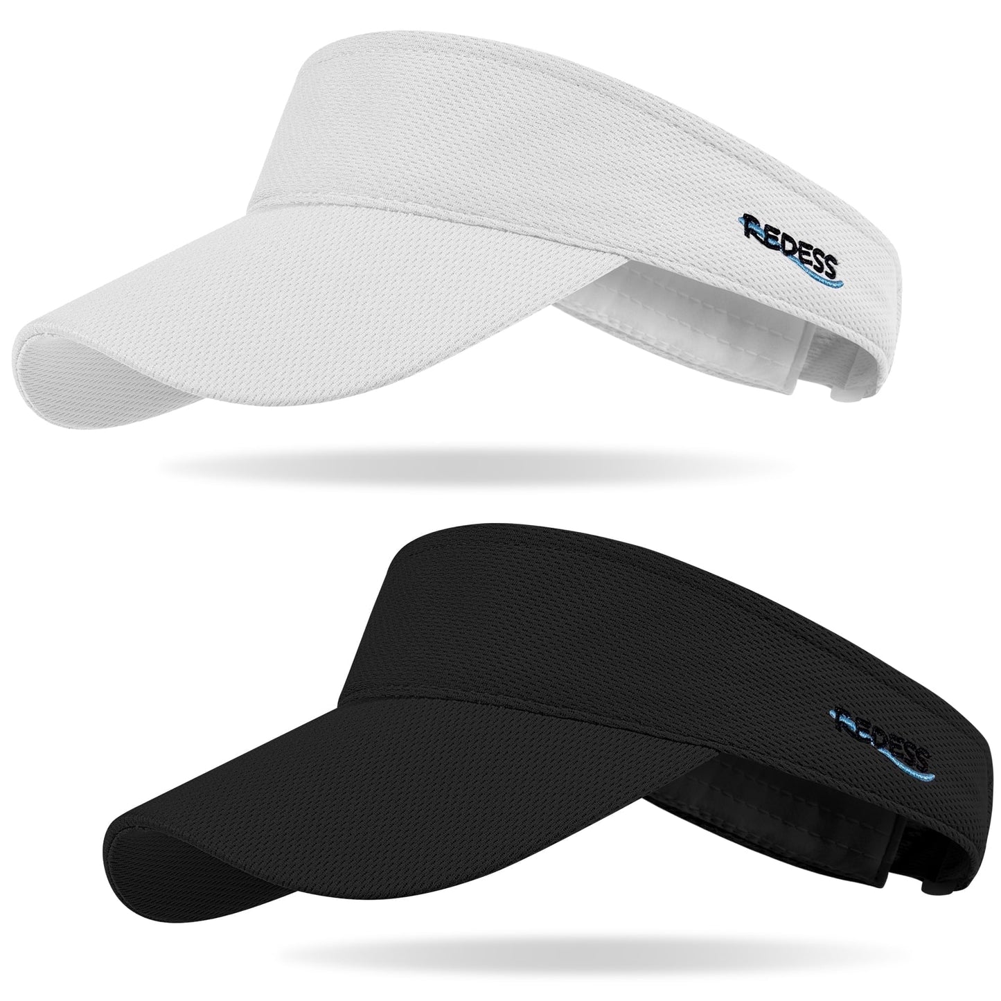 REDESS 2Pcs Sport Sun Visor Hats for Women and Men Golf Cycling Fishing Tennis Running,Black+White