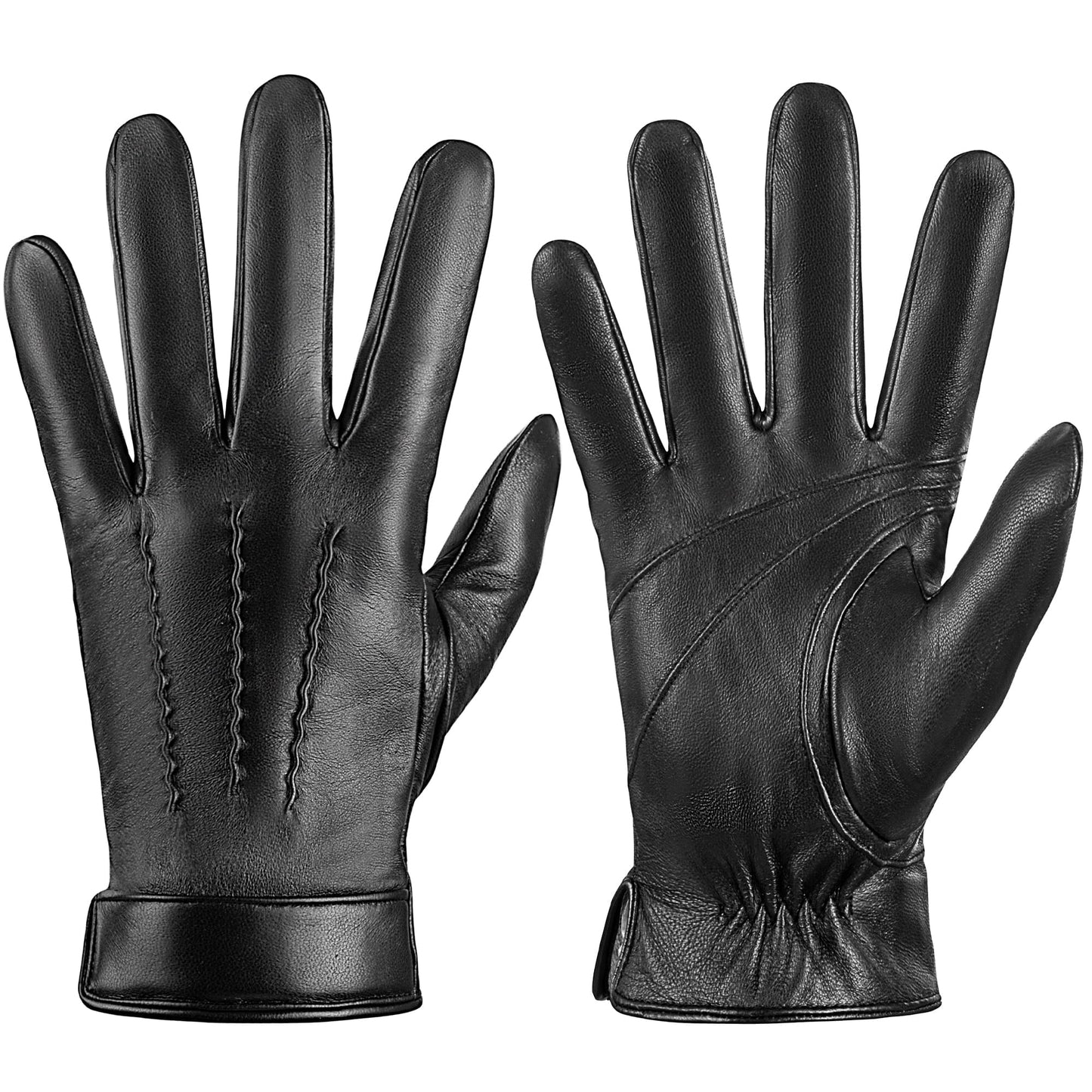 REDESS Genuine Leather Black Gloves for Men, Soft Winter Warm Touch Screen Gloves for Motorcycle Driving