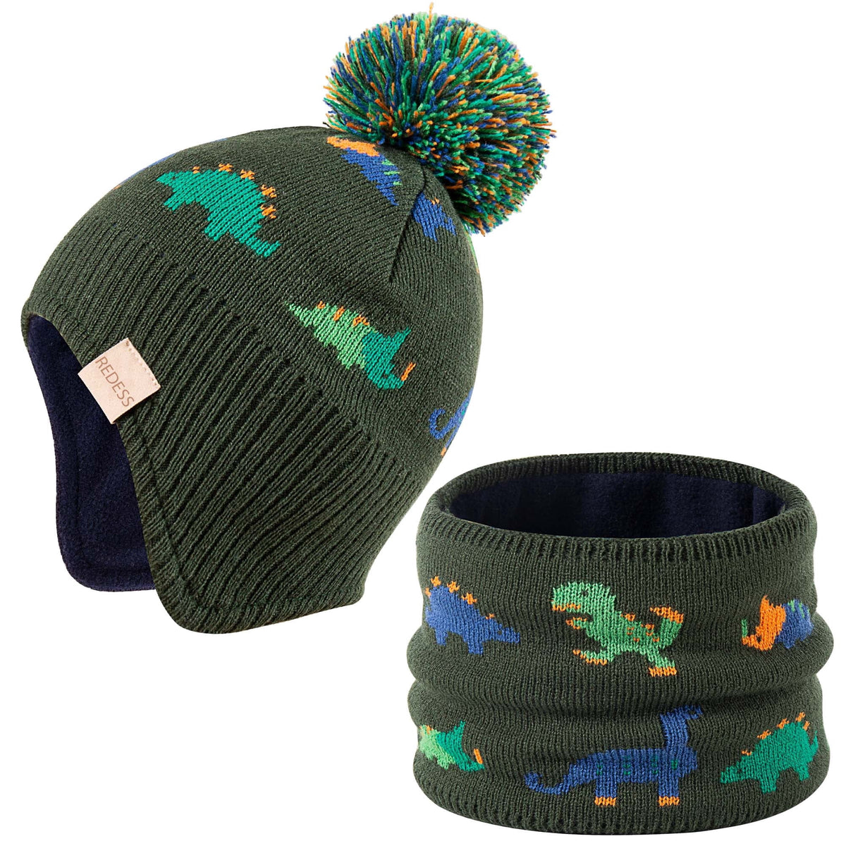 REDESS Infant Toddler Winter Hat Scarf Set Knitted Fleece Lined for Baby Boy Girl