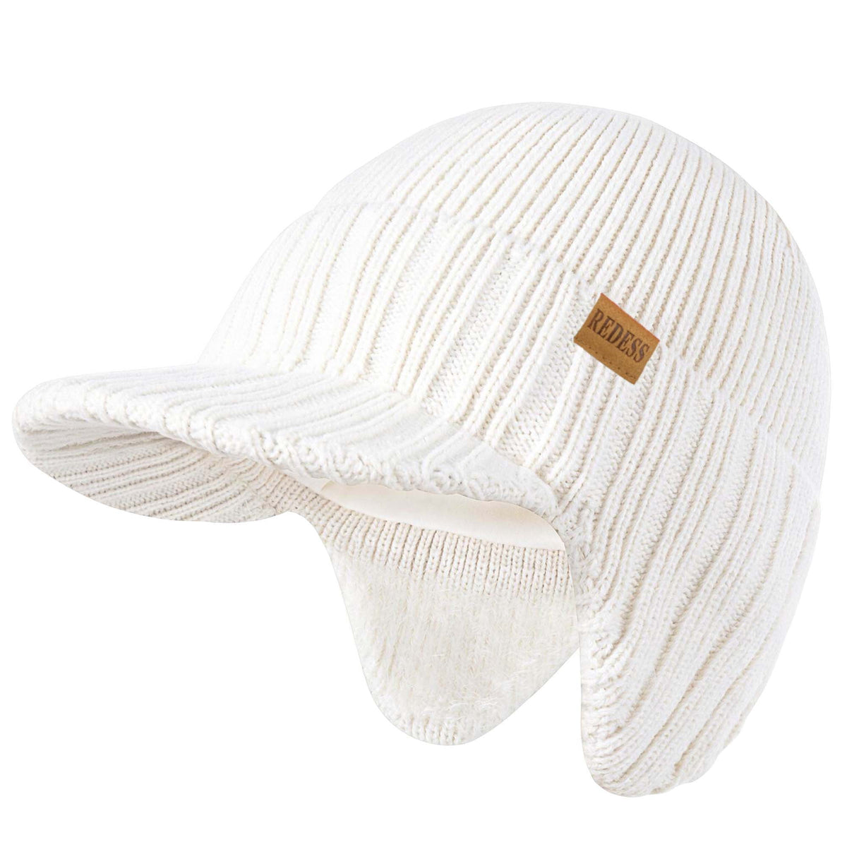 REDESS Men's Fleece Lined Knit Winter Beanie Hat with Visor and Earflaps, Black