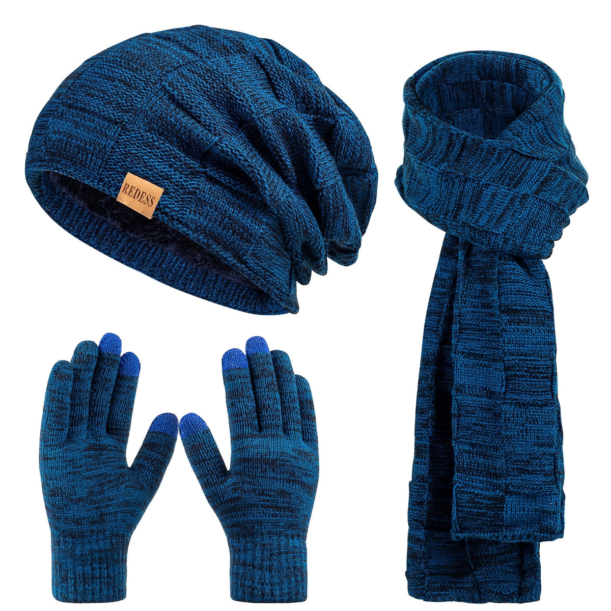 REDESS Men's Winter Beanie Hat Scarf & Glove Sets for Adult,Knit Slouchy Thick Skull Hats and Glove Set-Beige