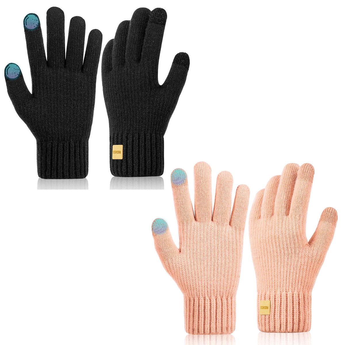 REDESS Winter Gloves for Men and Women Touch Screen Knit Warm Black Gloves for Cold Weather