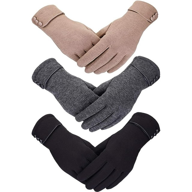 REDESS Women's Winter Warm Gloves, Full Finger Gloves With Sensitive Touch Screen Texting Fingers 3 Pairs.