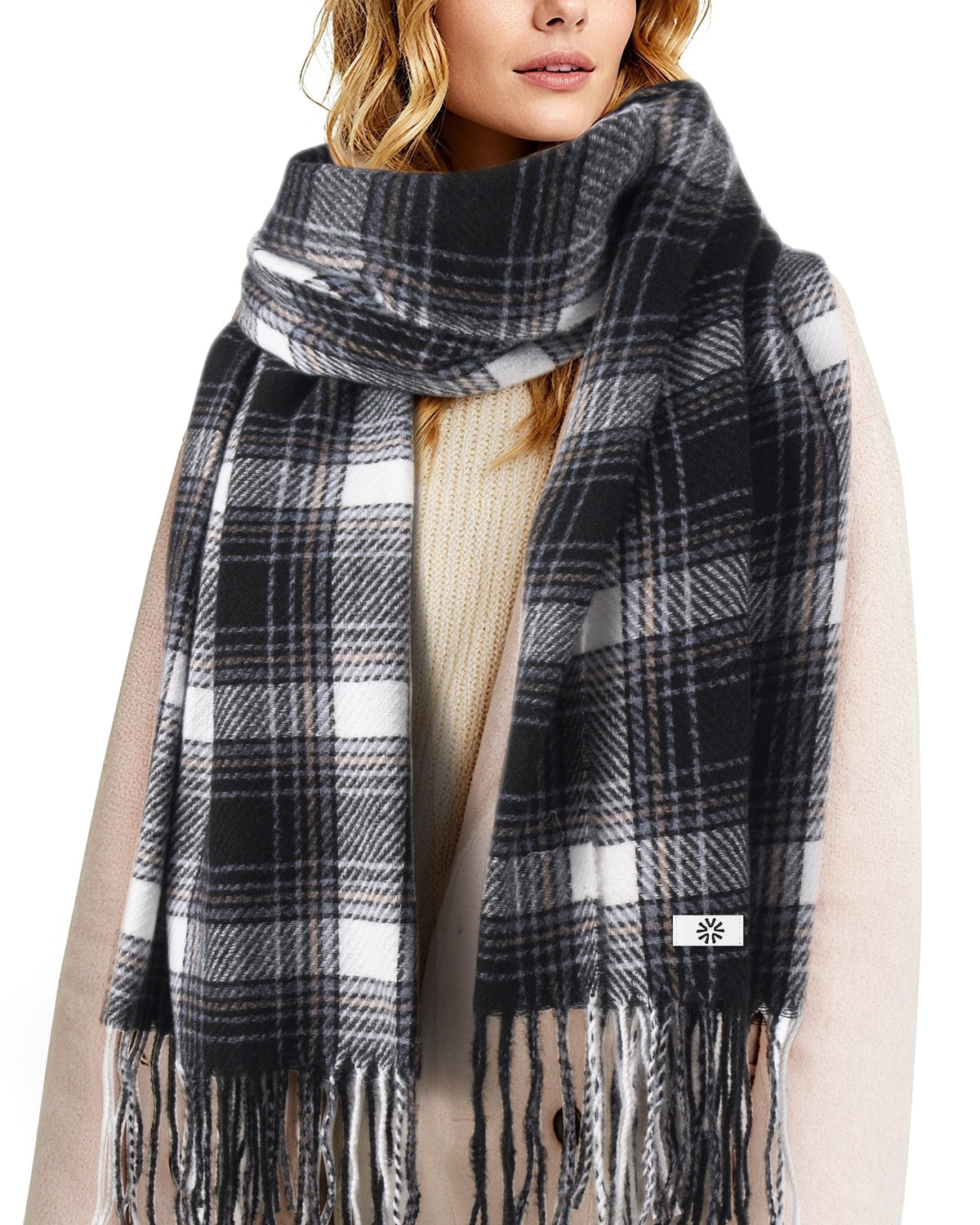 REDESS Winter Scarves for Men and Women Soft Plaid Pattern Cozy Warm Tassel Shawl Wrap, Plaid Gray