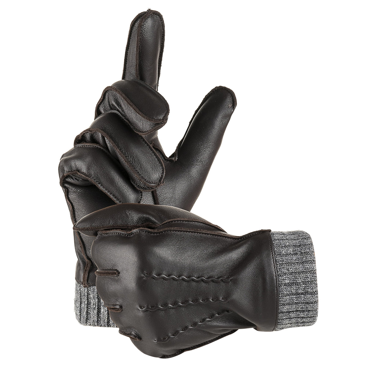 REDESS Winter Warm Genuine Leather Gloves for Men-Black