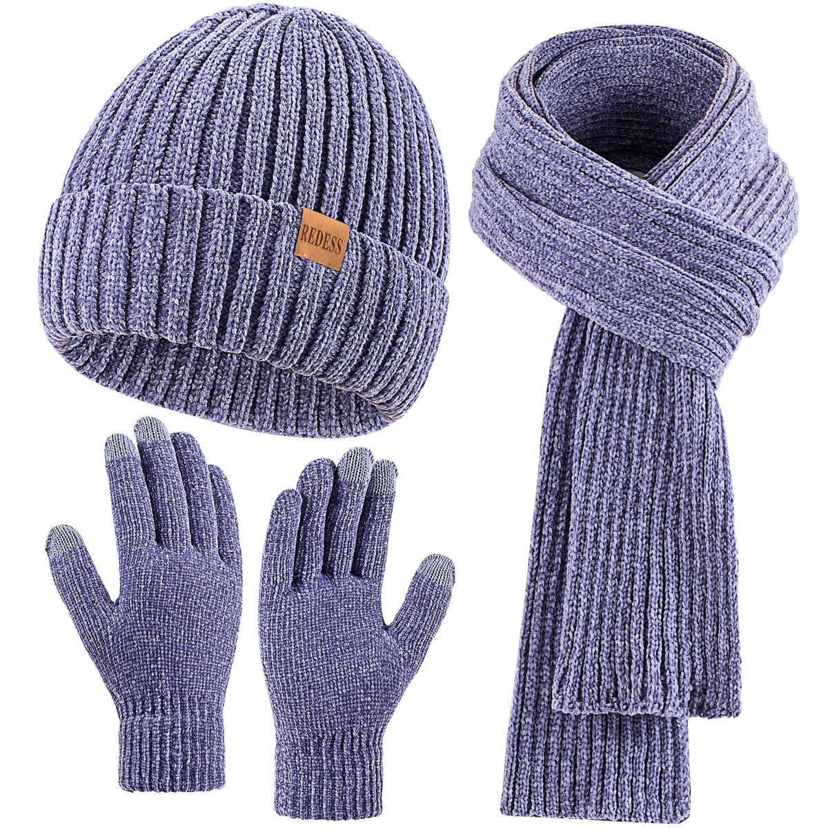 REDESS Winter Women's Beanie Hat Scarf Gloves Set-White