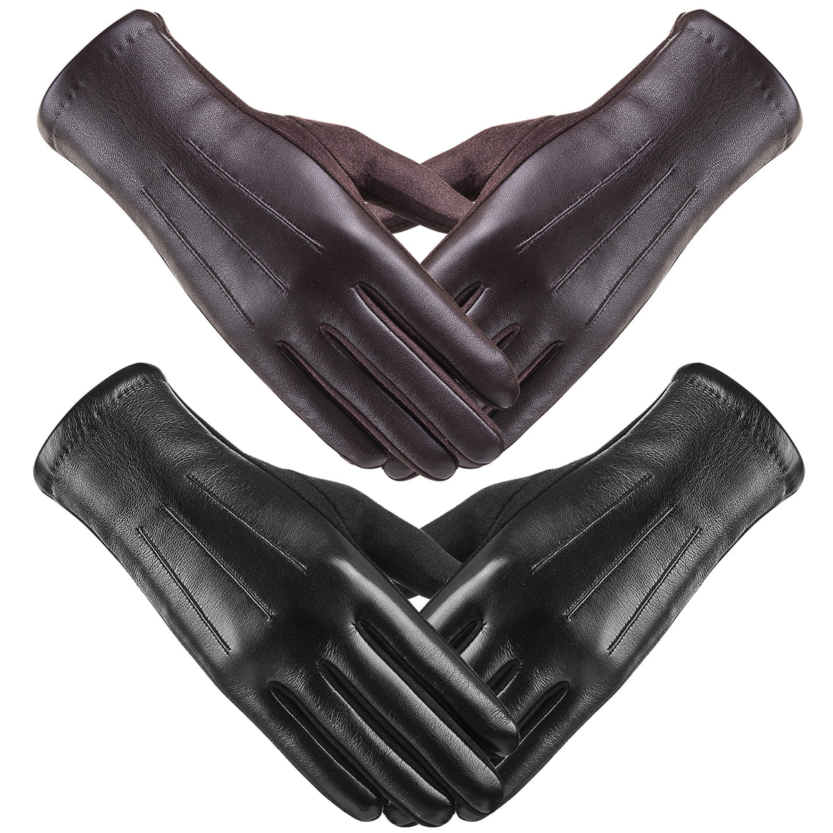 REDESS Women Winter Leather Mitten Gloves with Intelligent Touch Screen 2 Pairs.