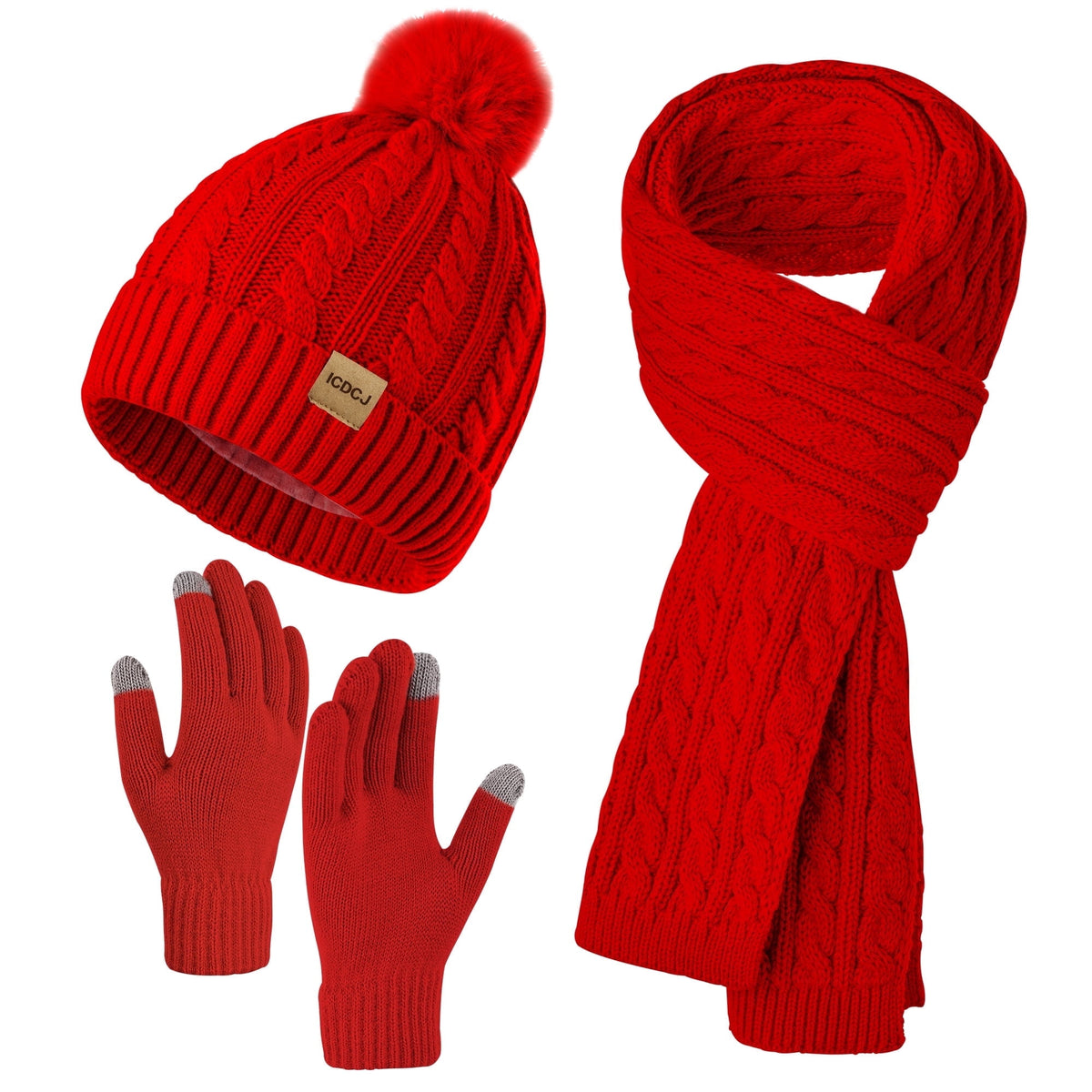 REDESS Women's Hat and gloves Scarf Winter Set,Beanie Hat Touch Screen Gloves Long Scarf Sets for Women