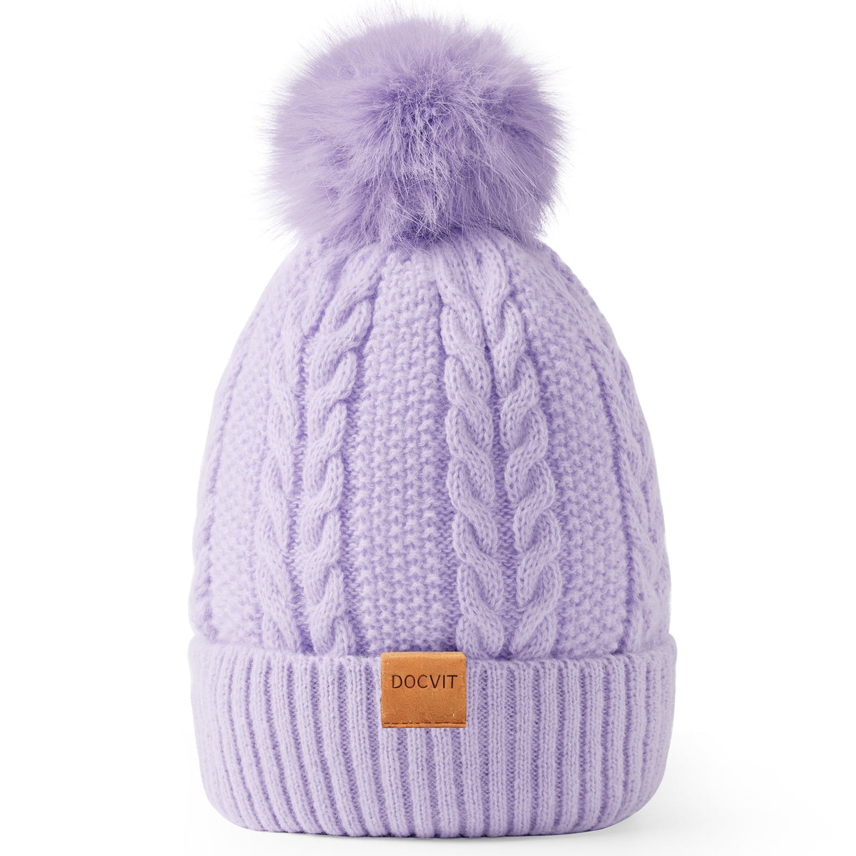 REDESS Women's Winter Beanie Hat Fleece Lined Cable Knitted Pom-Pom Hat,Black
