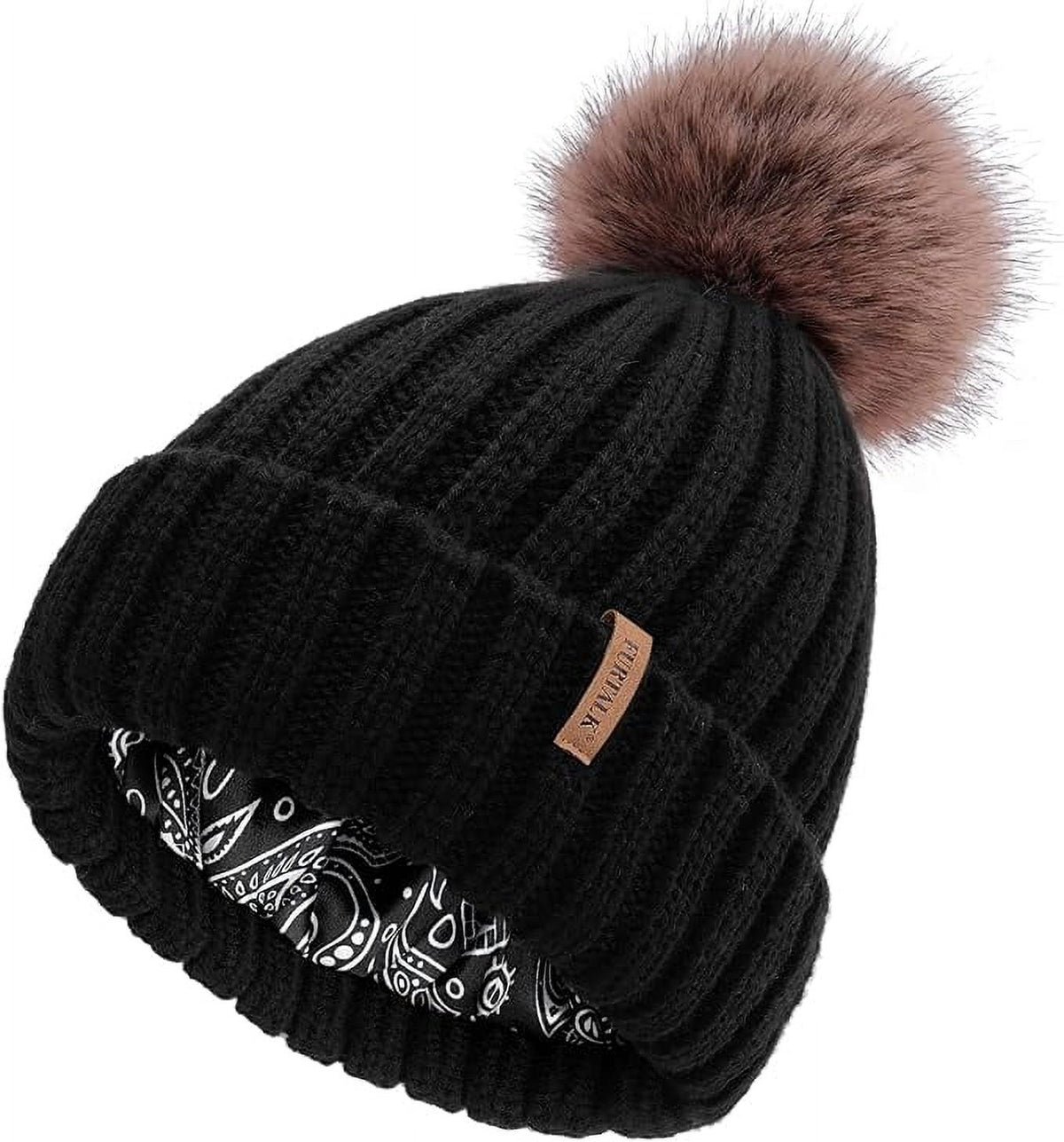REDESS Womens Winter Beanie Hat with Pom Pom£¬Cute Warm Knit Hat Warm Fleece Lined Knitted Soft Ski Cuff Cap