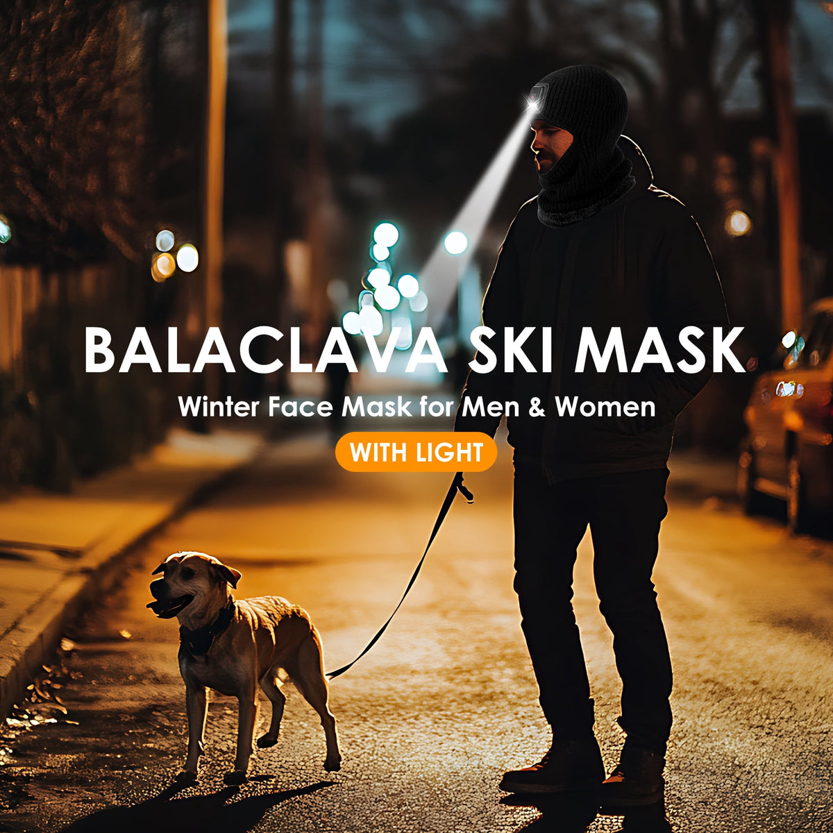 REDESS Balaclava Ski Mask with Light for Men and Women,USB Rechargeable LED Headlamp Winter Warm Balaclava,Black