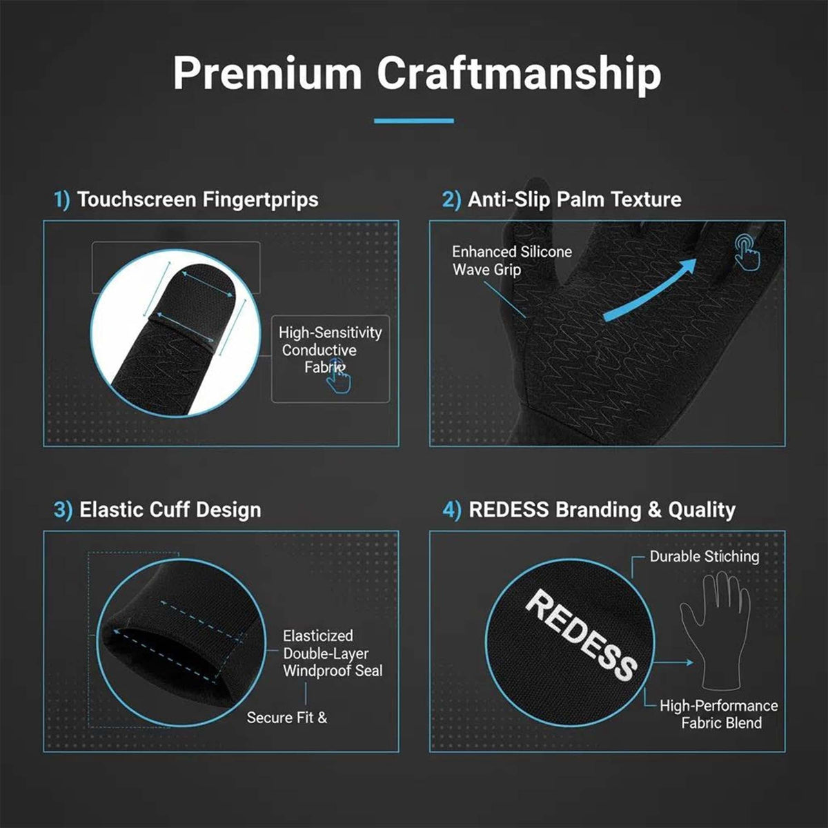 REDESS Running Gloves for Men and Women with Touchscreen,Winter Black Gloves for Running Skiing Driving