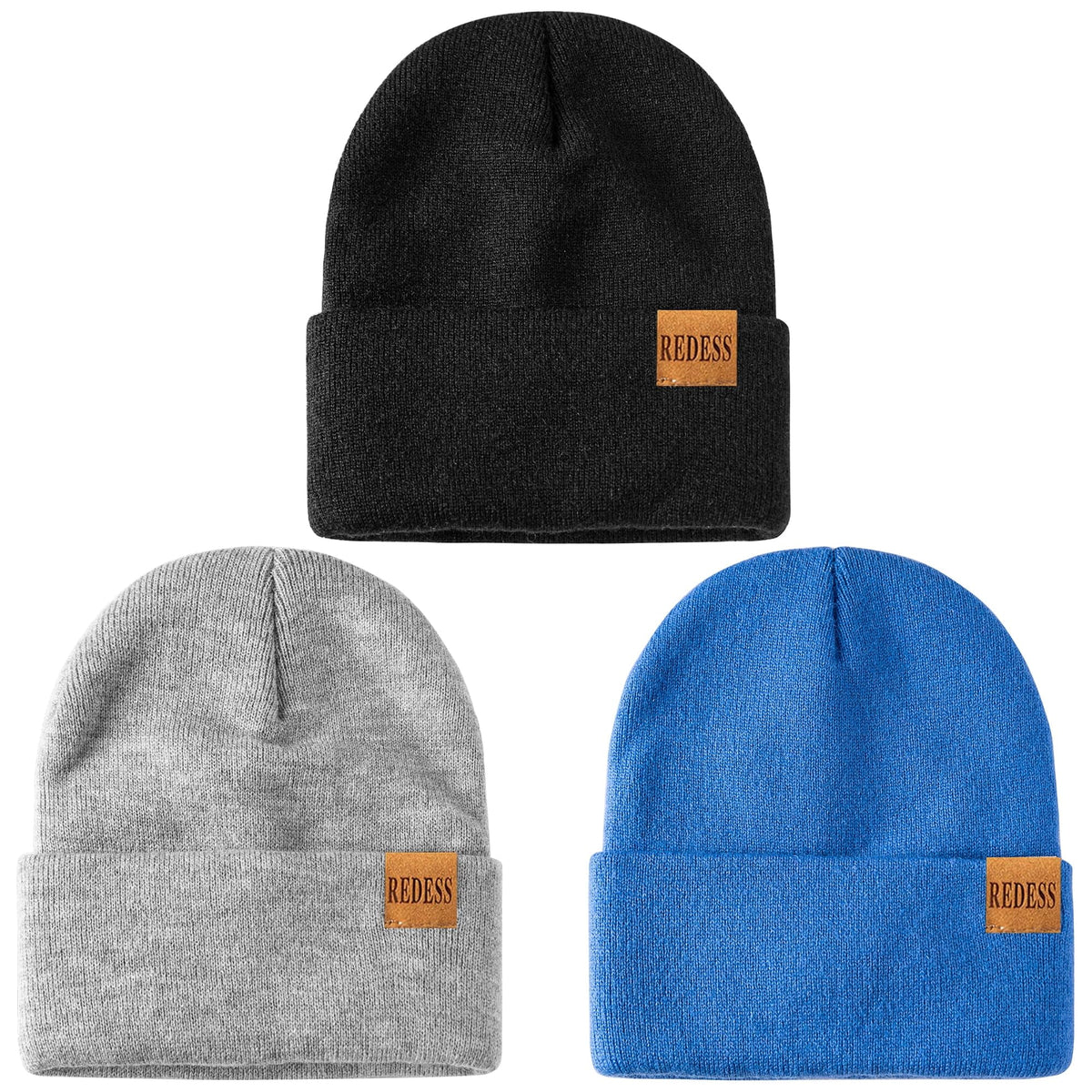 REDESS 3 pack Kids Warm Winter Knit Cuffed Beanie Hat for Boy and Girl 0-3 Year Old