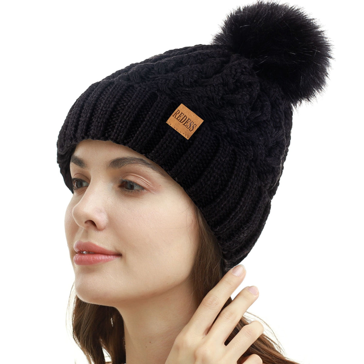 REDESS Women's Winter Pompom Beanie Hat for Women-White