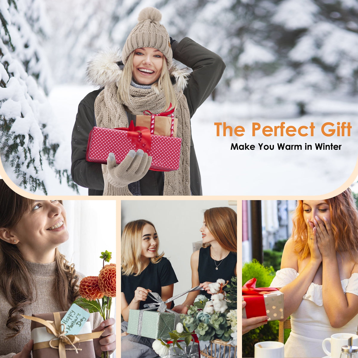 REDESS Winter Beanie Hat Scarf Gloves Set for Women,Fleece Lined Winter Scarfs Hats Gloves Sets,Oat