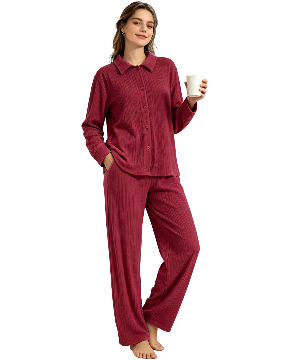 REDESS Womens Pajama Sets, 2 Piece Long Sleeve Lounge Sets Comfy Sleepwear Pajamas for Women Button Up Soft Pjs