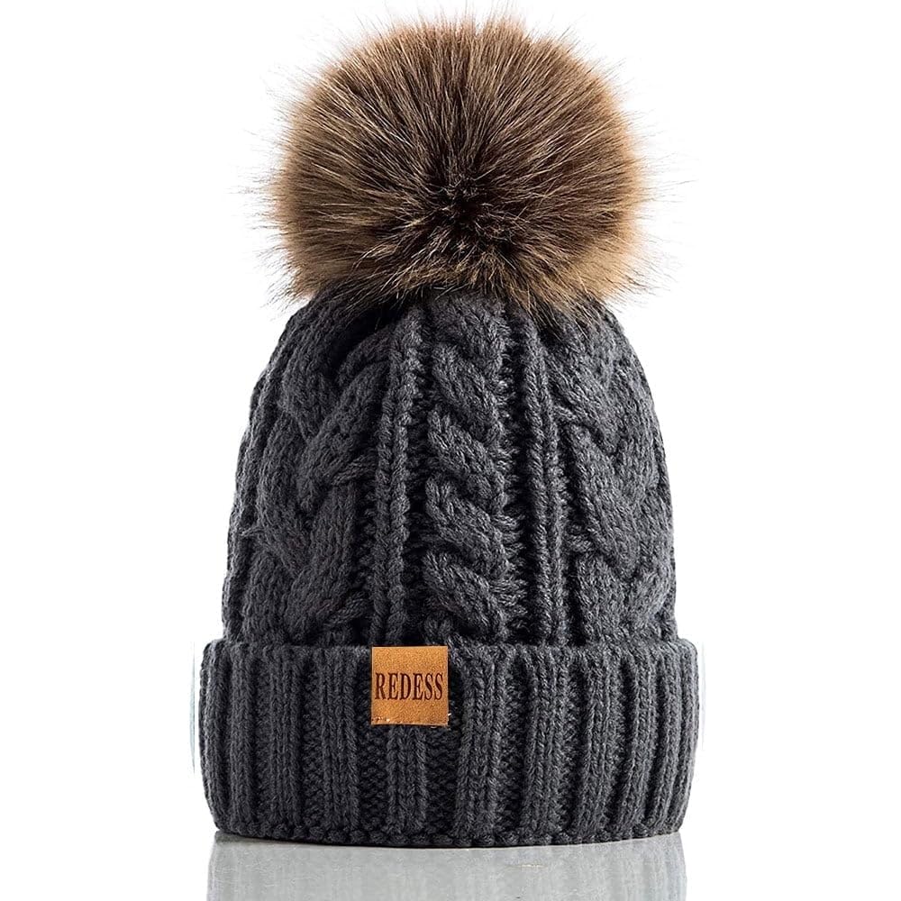 REDESS Women Winter Pompom Beanie Hat with Warm Fleece Lined, Thick Slouchy Knit Skull Ski Cap