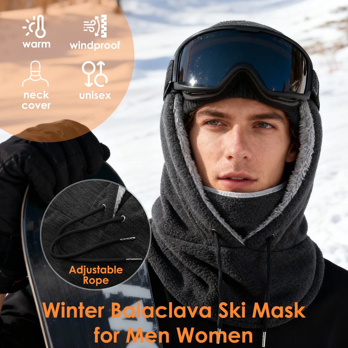 REDESS Unisex Balaclava Face Mask,Winter Polar Fleece Hood Ski Mask for Men Women,Black