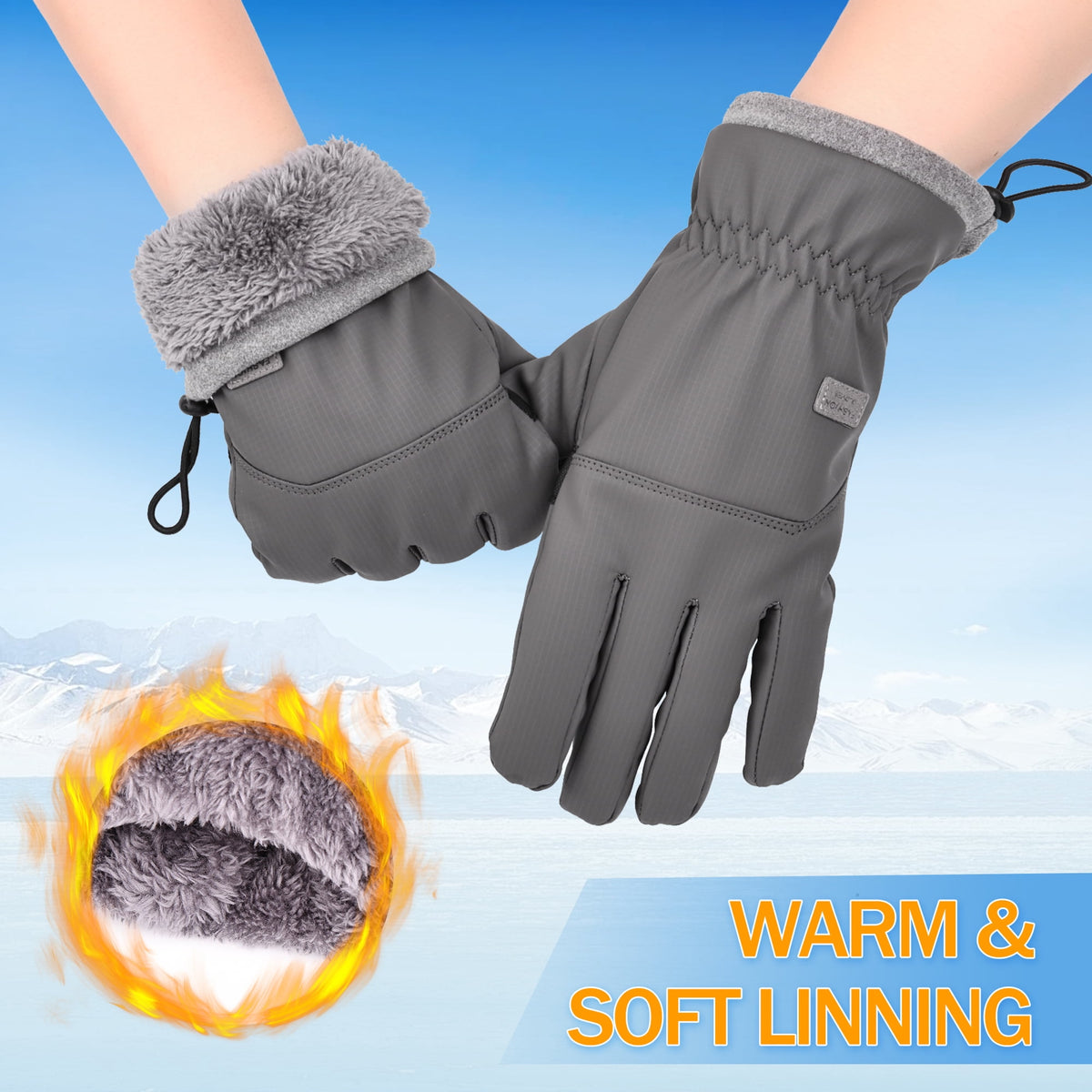 REDESS Unisex Winter Waterproof Black Gloves for Men and Women for Ski Driving Running Cycling Cold Weather