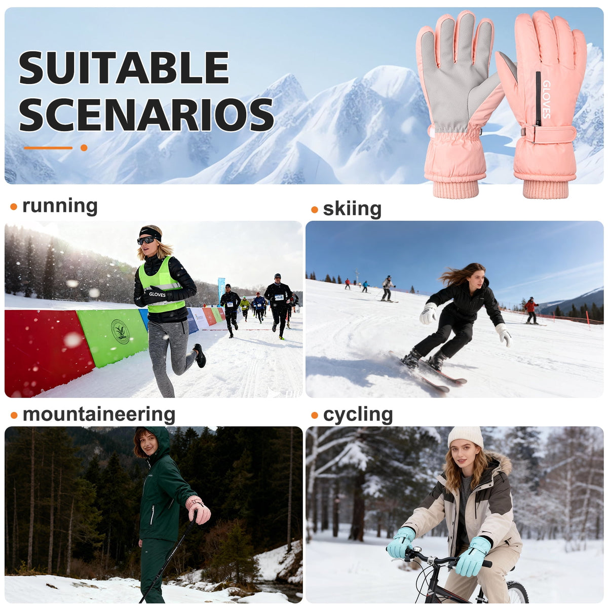 REDESS Women's Waterproof Touchscreen Winter Ski Snowboard Gloves, Black