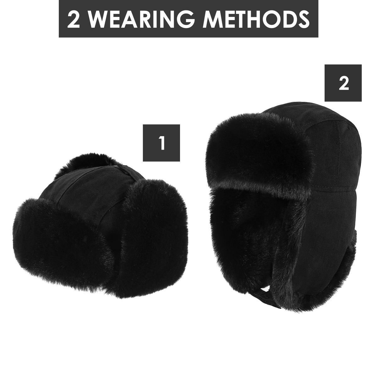 REDESS Men's Trapper Hat Winter Warm Ear Flaps Hunting Trapper Black Hat for Men and Women
