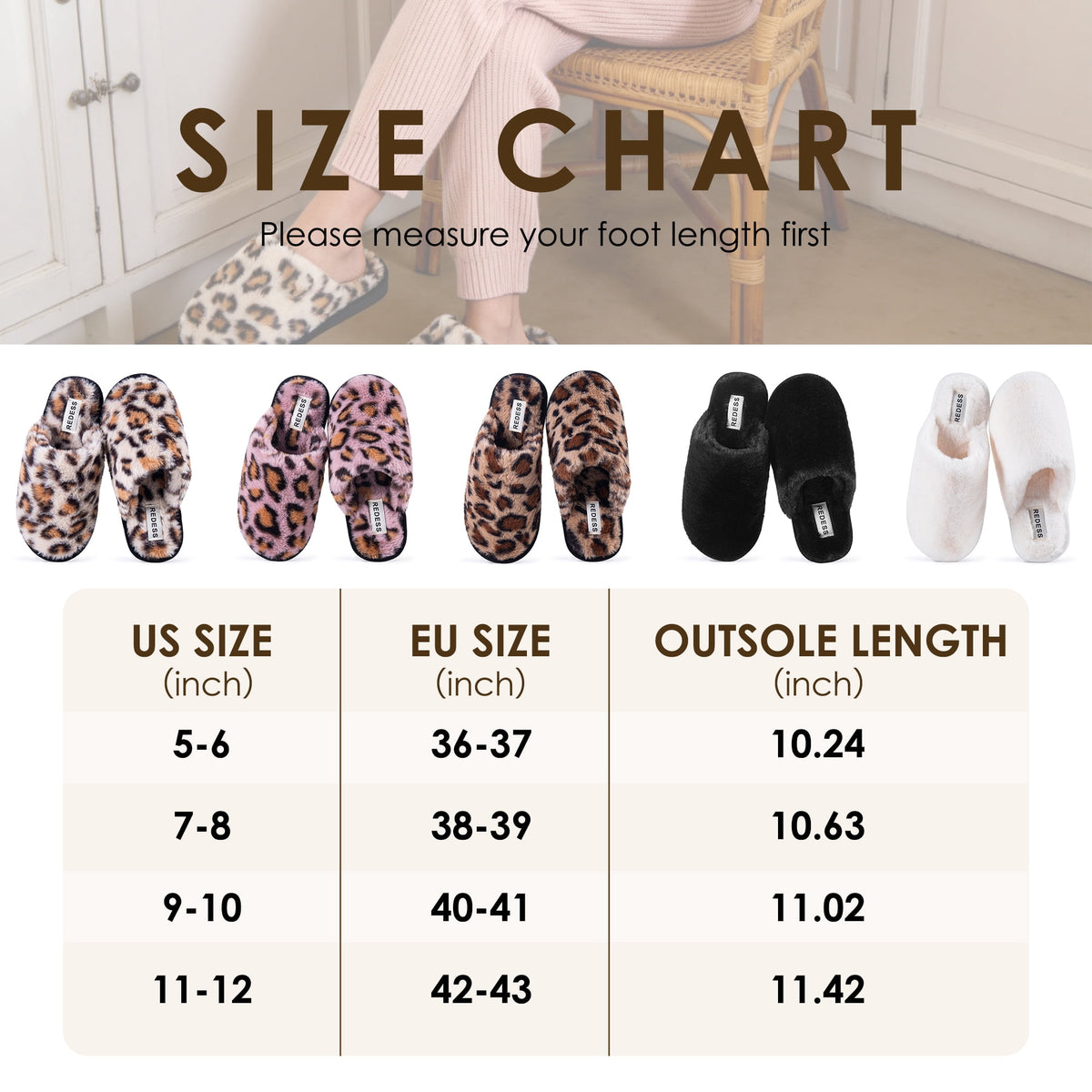 REDESS Womens Faux Fur Clog Slippers, Memory Foam Cozy House Slippers