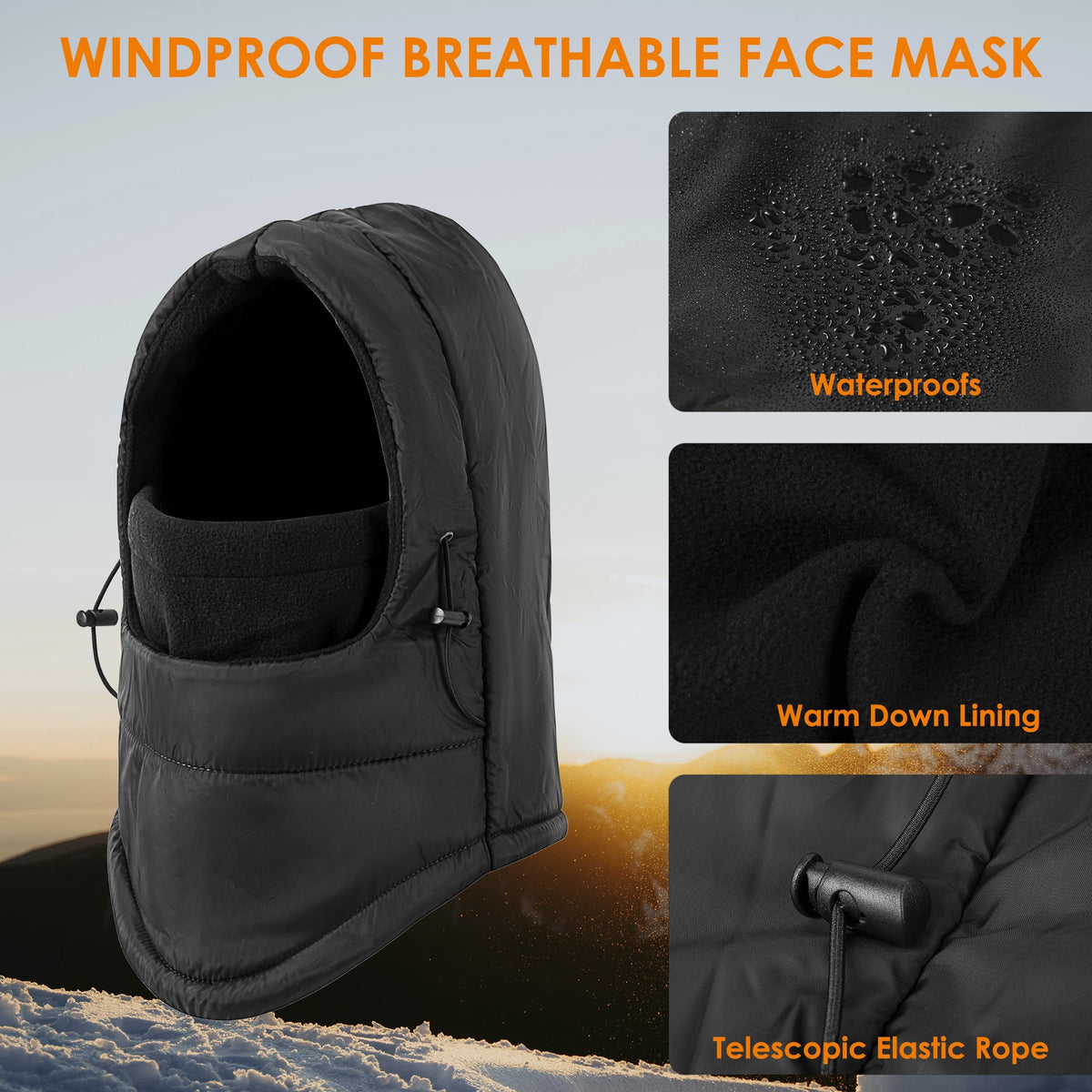 REDESS 2 Pcs Unisex Winter Waterproof Balaclava Face Mask for Men and Women-Black