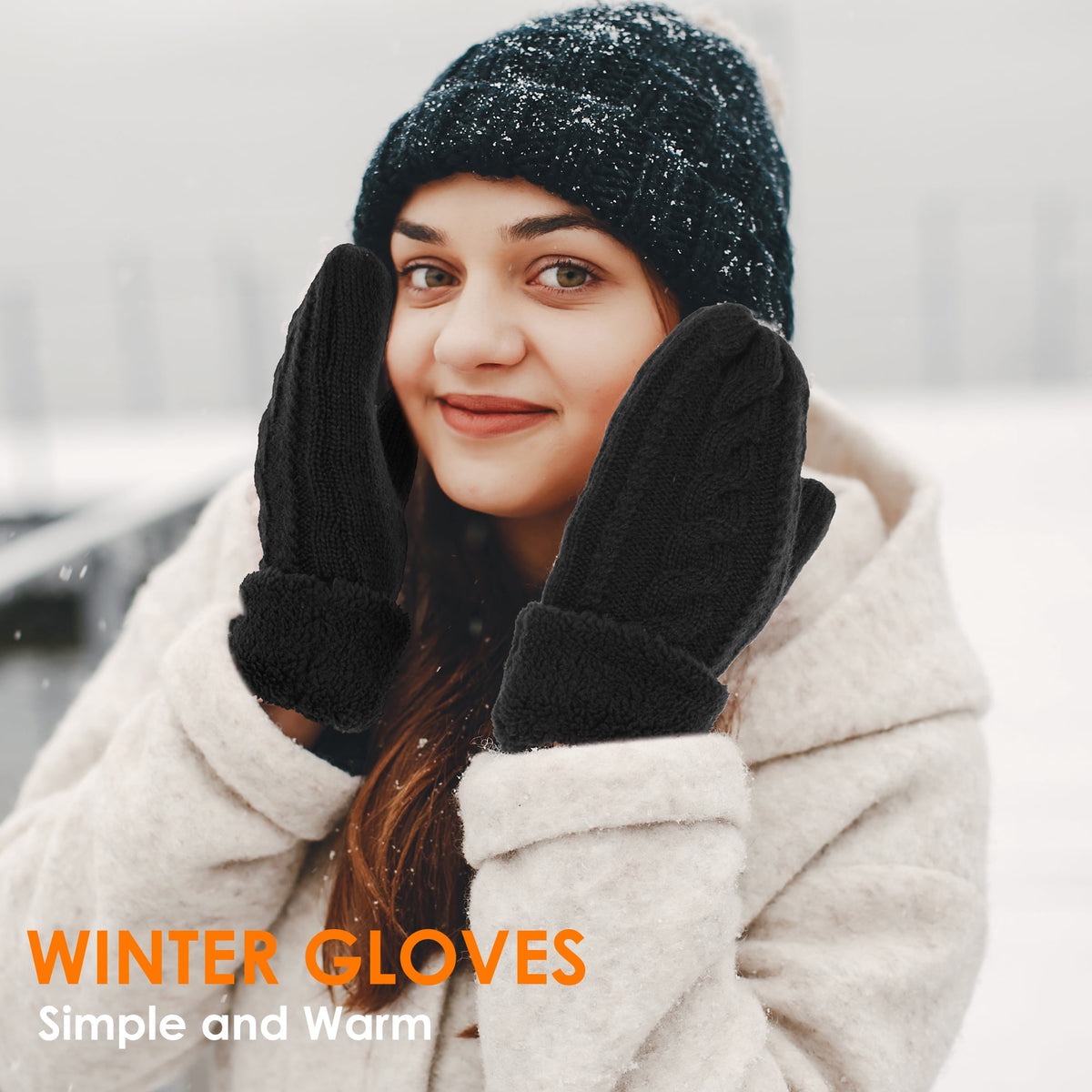REDESS Winter Warm Mittens for Women, Thick Knitted Warm Soft Lining Mittens Cold Weather,Black