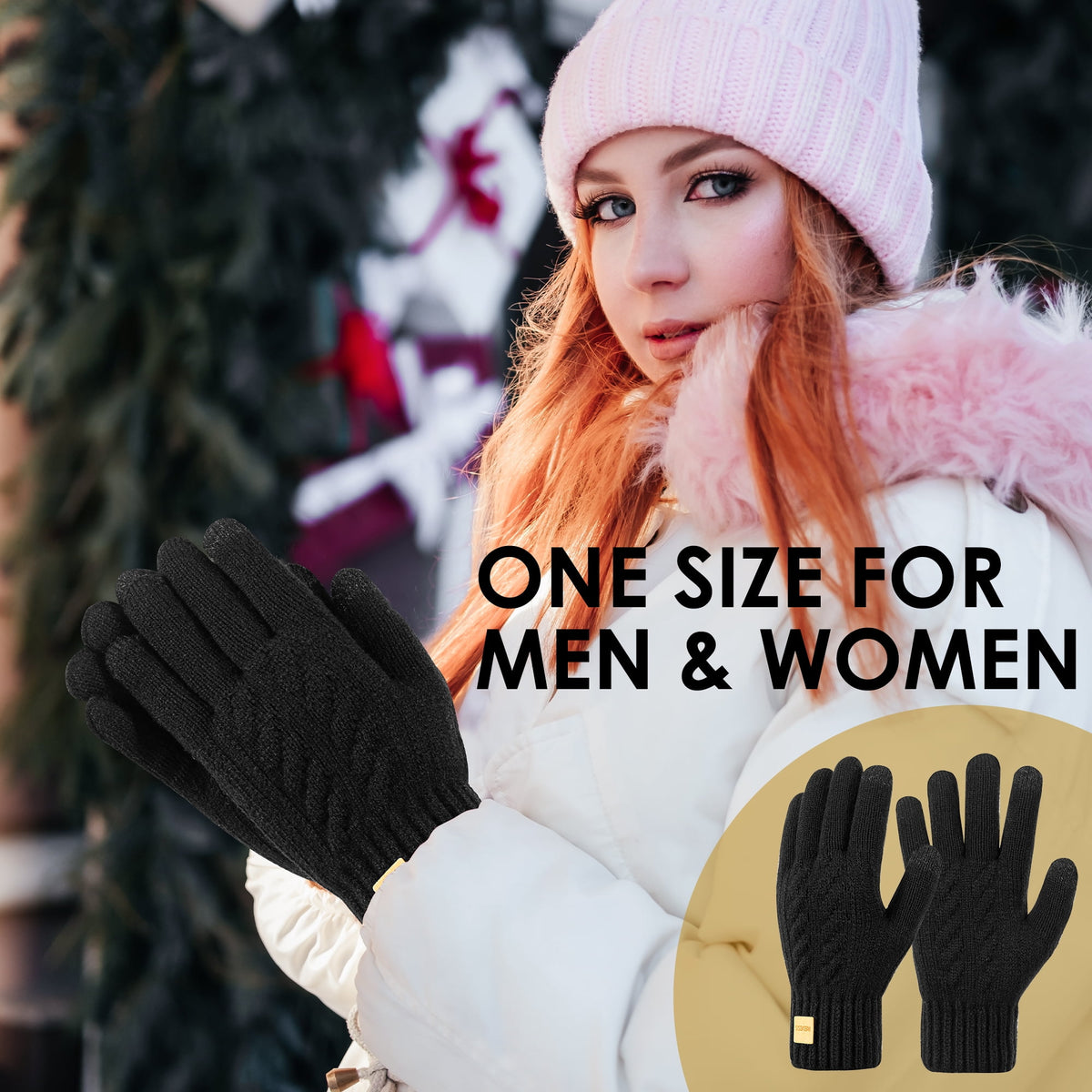 REDESS Winter Gloves for Women and Men with Touch Screen Thermal Knit Black Gloves.