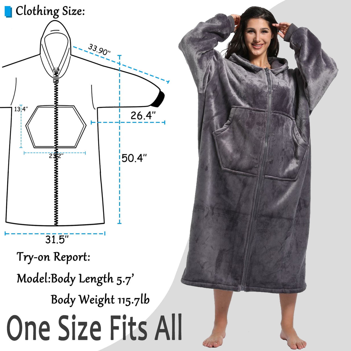 REDESS Oversized Wearable Blanket Hoodie Sweatshirt for Adults Women Men-Dark Grey
