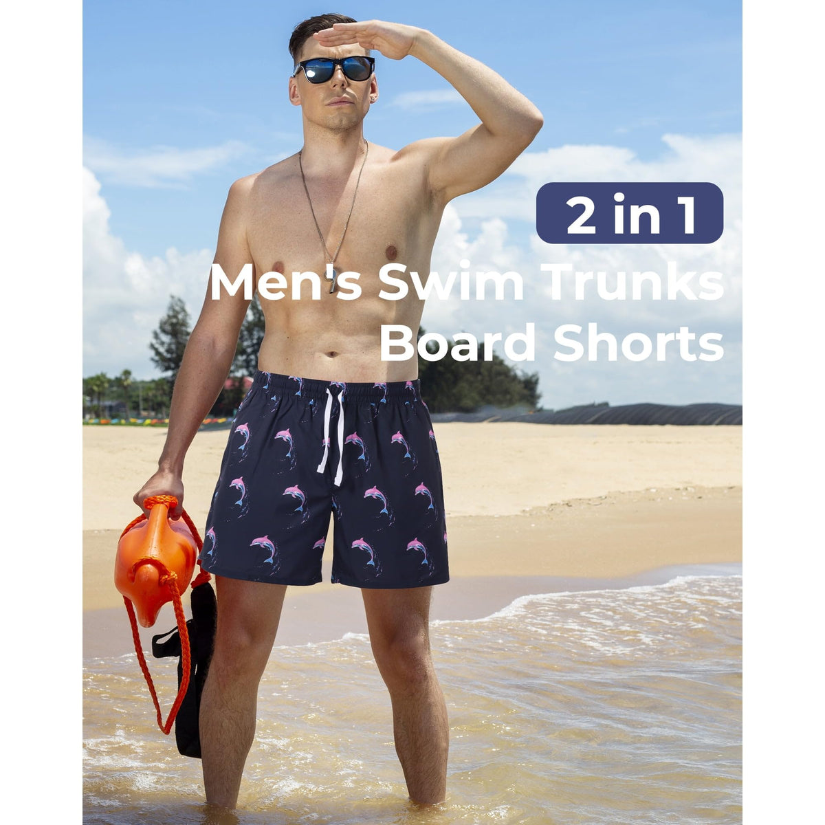 REDESS Mens Swim Trunks with Liner, Mens Athletic Running Workout Shorts 6" Inseam, Sizes S-2XL