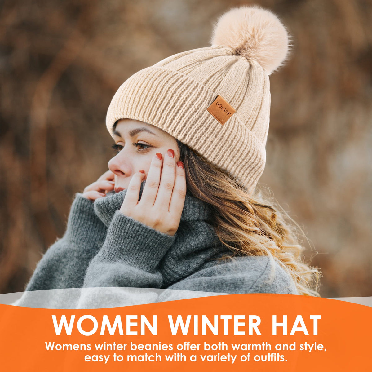 REDESS Women's Winter Beanie Hat Warm Fleece Lined Thick Skull Hat,Black