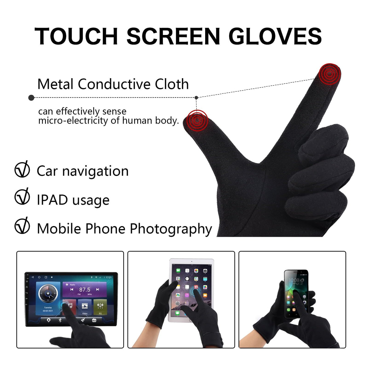 REDESS Women's Winter Warm Gloves, Full Finger Gloves with Sensitive Touch Screen Texting Fingers 3 Pairs.