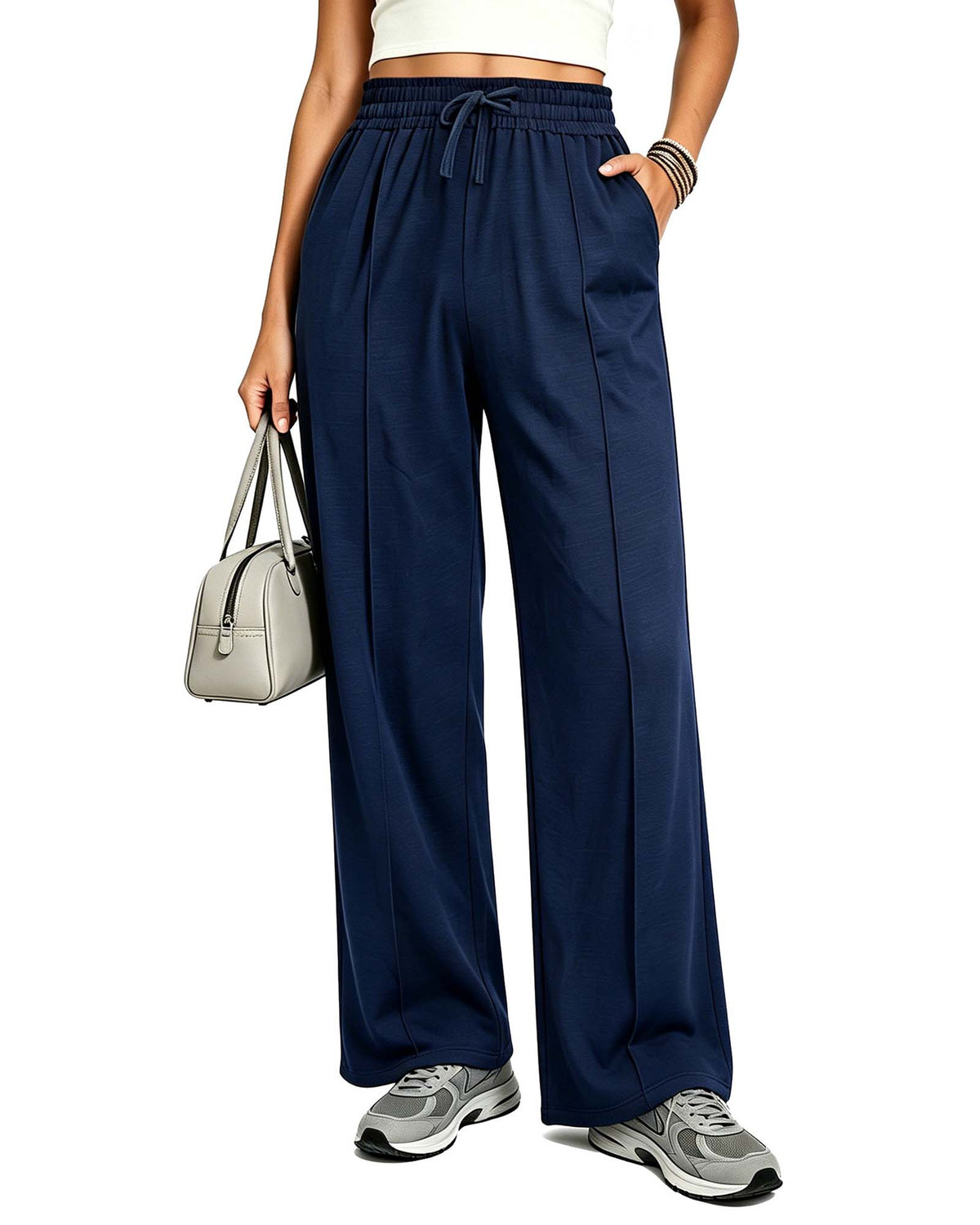 REDESS Sweatpants for Women Wide Leg Casual Baggy Black Sweatpants Drawstring Workout Pants with Pockets,S-XXL