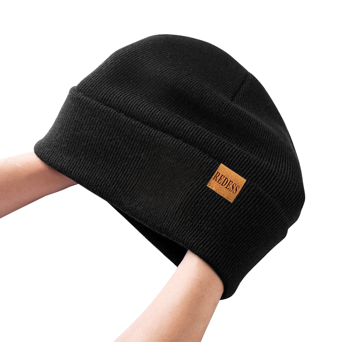 REDESS 2 Pack Warm Winter Knit Cuffed Beanie Hat for Men and Women,Black+Black