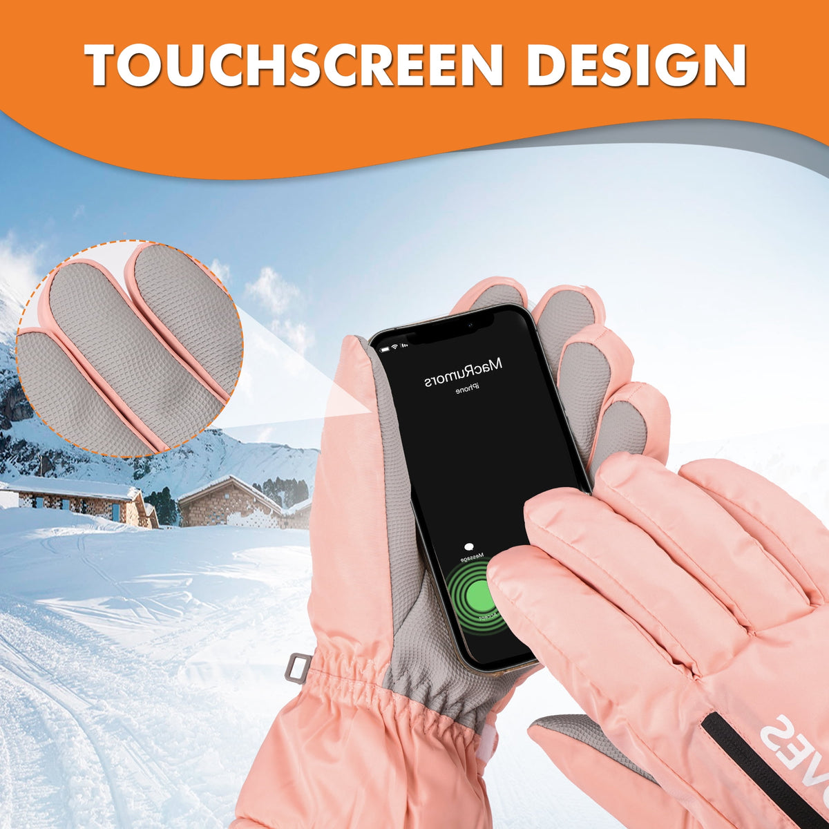 REDESS Women's Waterproof Touchscreen Winter Ski Snowboard Gloves, Black