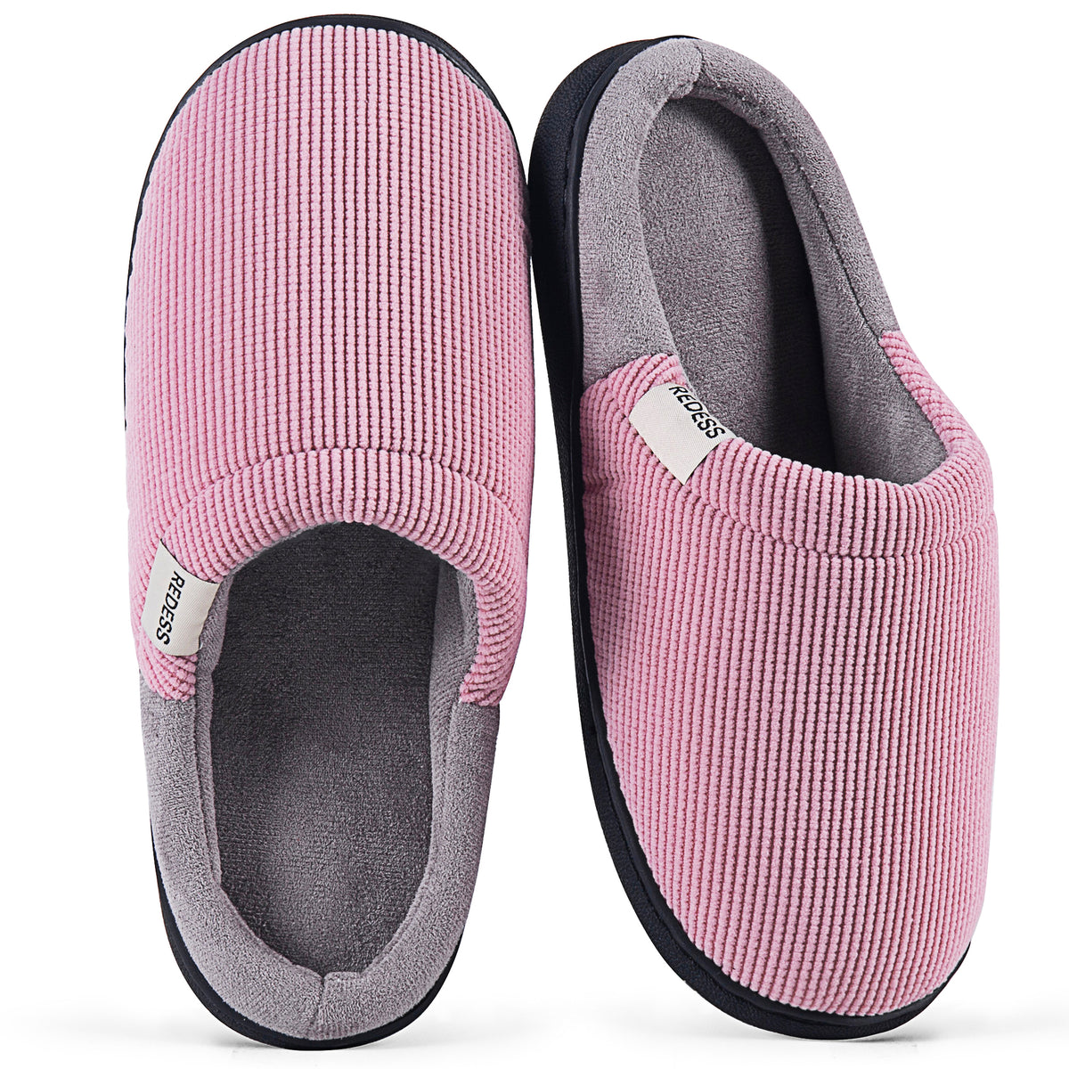 REDESS Slippers for Women & Men Closed Toe Faux Fur Memory Foam Comfy House Slippers for Women and Men Dark Gray