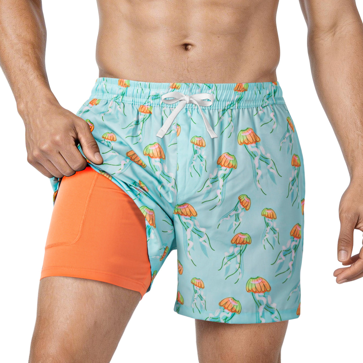REDESS Mens Swim Trunks with Liner, Mens Athletic Running Workout Shorts 6" Inseam, Sizes S-2XL