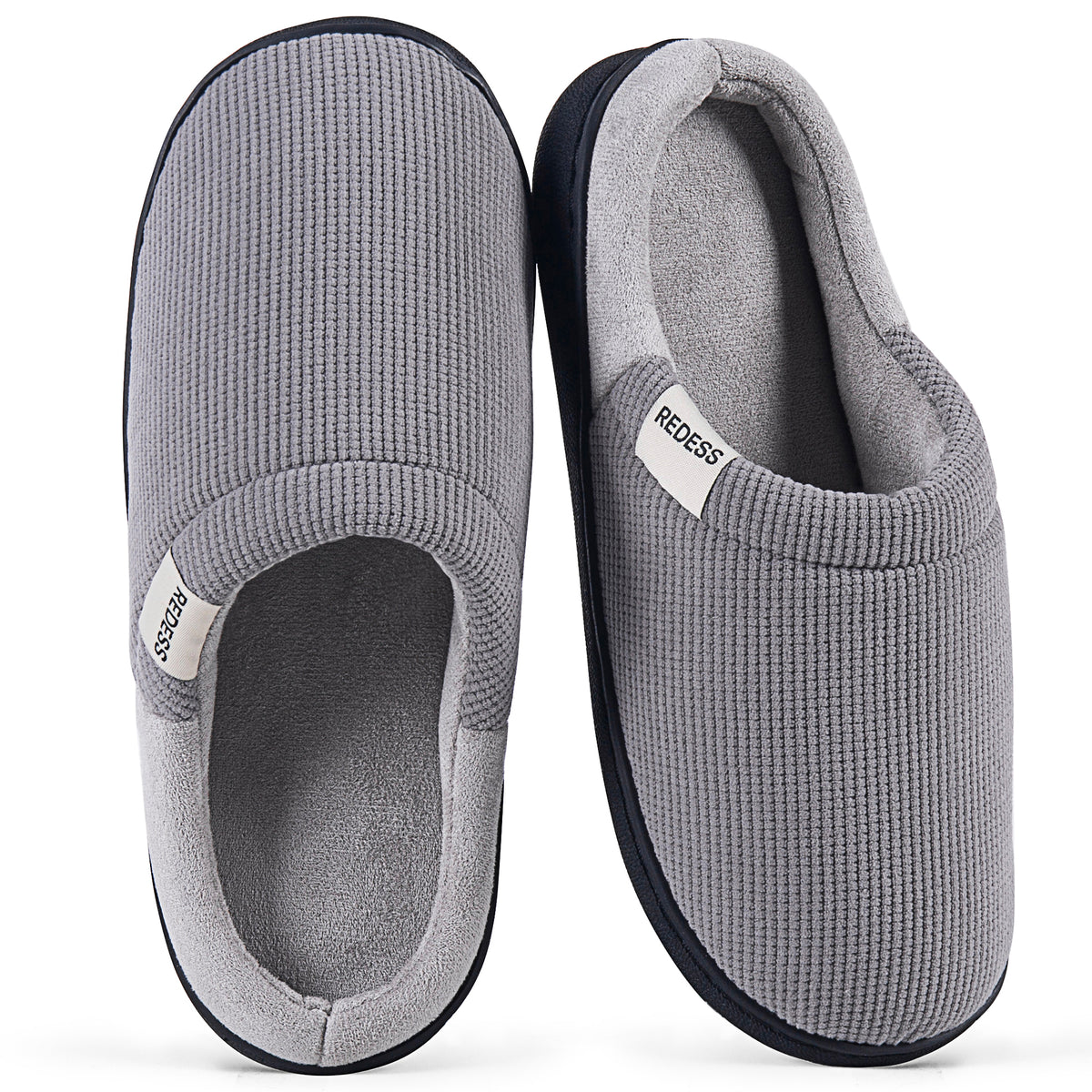 REDESS Slippers for Women & Men Closed Toe Faux Fur Memory Foam Comfy House Slippers for Women and Men Dark Gray