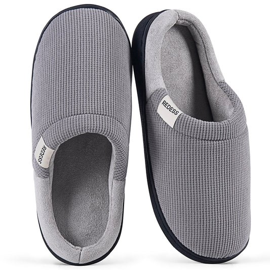 REDESS Slippers for Women & Men Closed Toe Faux Fur Memory Foam Comfy House Slippers for Women and Men Dark Gray
