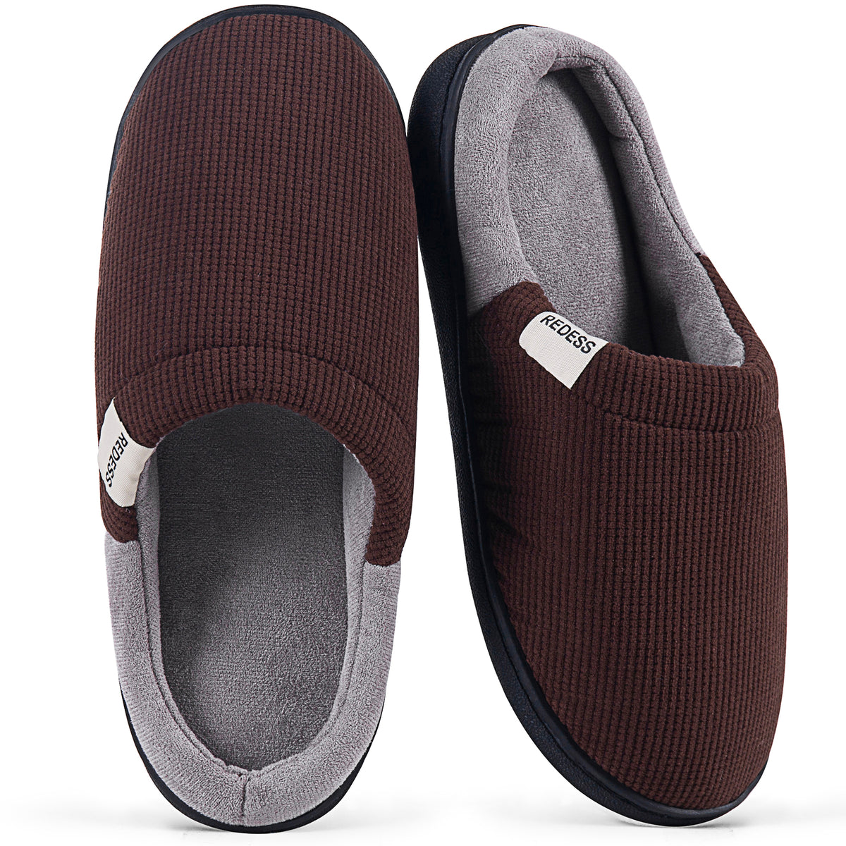 REDESS Slippers for Women & Men Closed Toe Faux Fur Memory Foam Comfy House Slippers for Women and Men Dark Gray