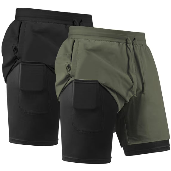 REDESS Men's Shorts with compression liner Athletic Running Workout Gym Activewear Basketball Shorts for Men,Navy Blue,2 Pcs