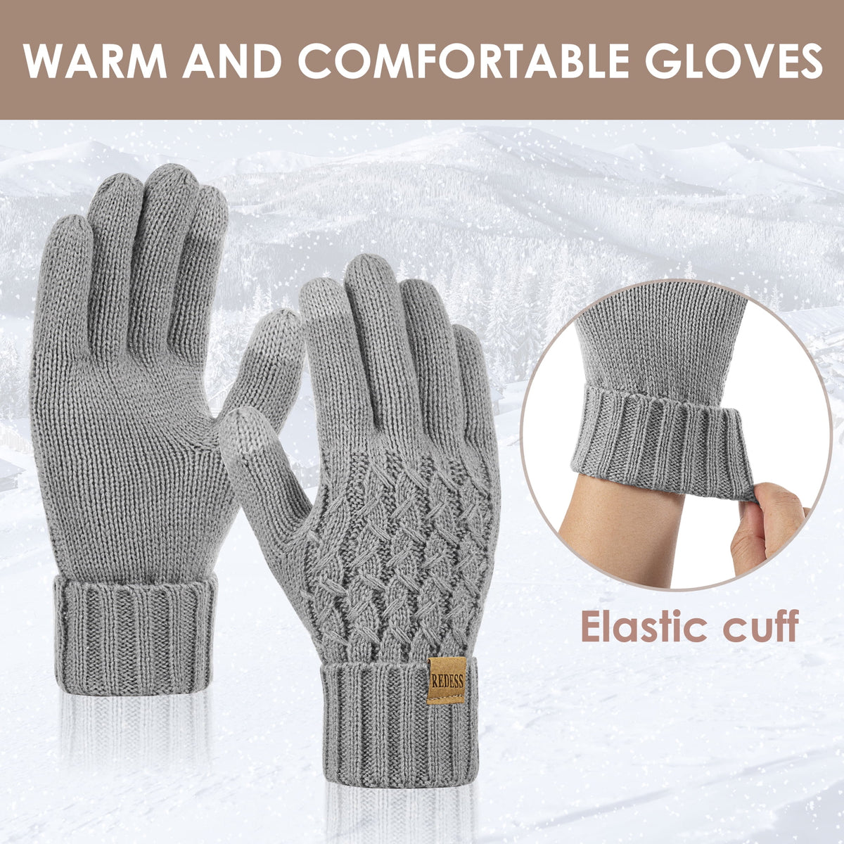 REDESS Winter Gloves for Women Touchscreen Texting Warm Knit Fleece Lined Gloves for Cold Weather Black