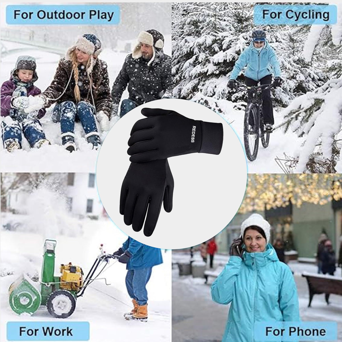 REDESS Running Gloves for Men and Women with Touchscreen,Winter Black Gloves for Running Skiing Driving