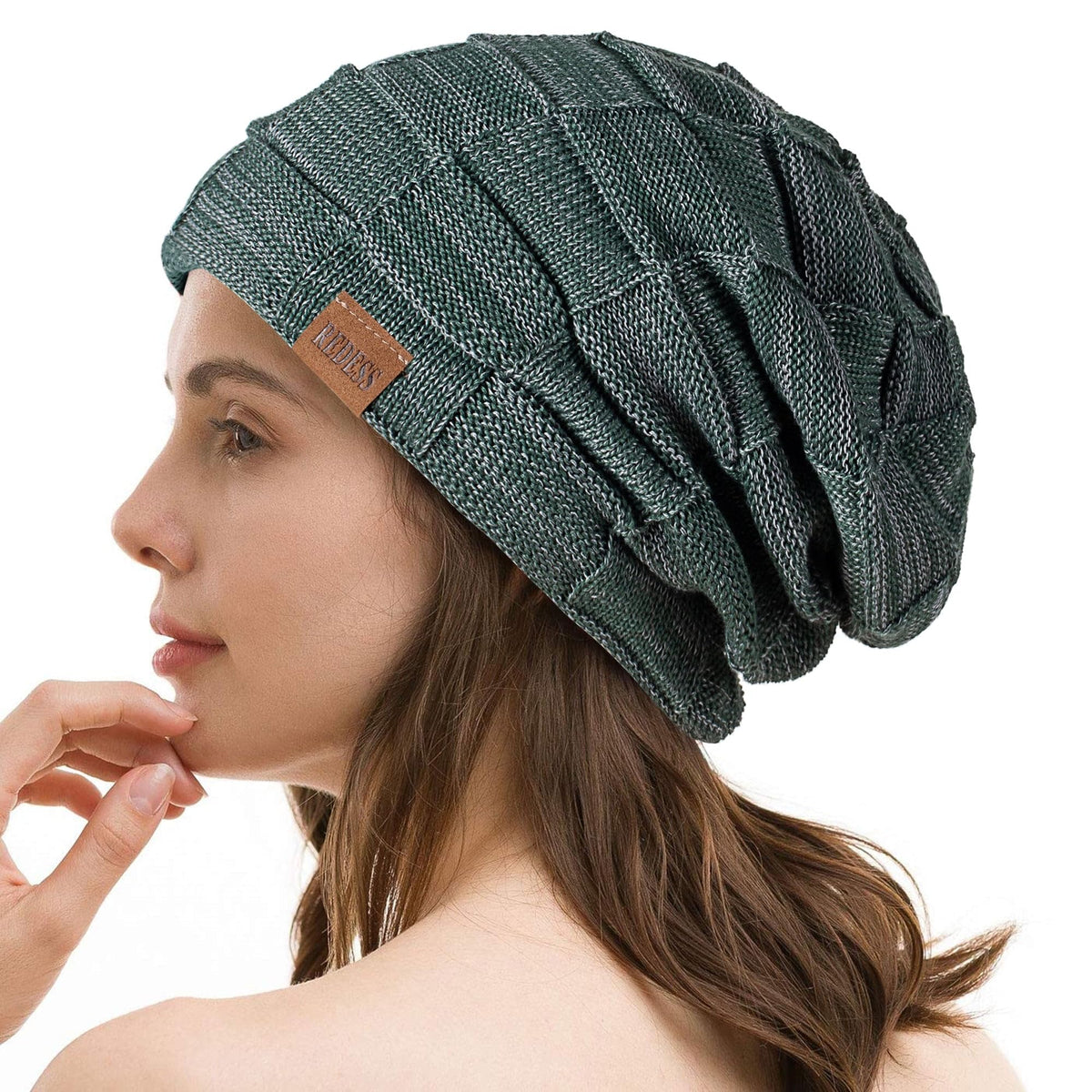 REDESS Beanie Hat for Men and Women Winter Warm Hats Knit Slouchy Thick Skull Cap with Face Cover-Black