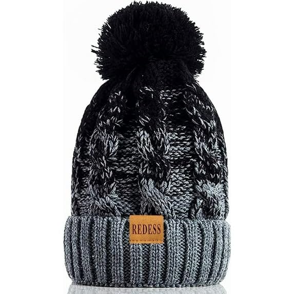 REDESS Women Winter Pompom Beanie Hat with Warm Fleece Lined, Thick Slouchy Knit Skull Ski Cap